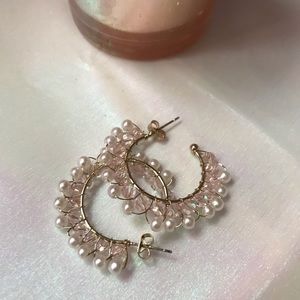 Pearl and pink bead earrings, NEW